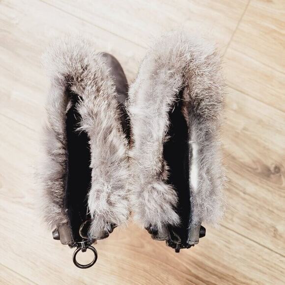 ASH Wedge Ankle Boots Women's Leather Fur Cuff Zip Studs Sz 7.5 EU 38 Gray Taupe - Picture 10 of 13